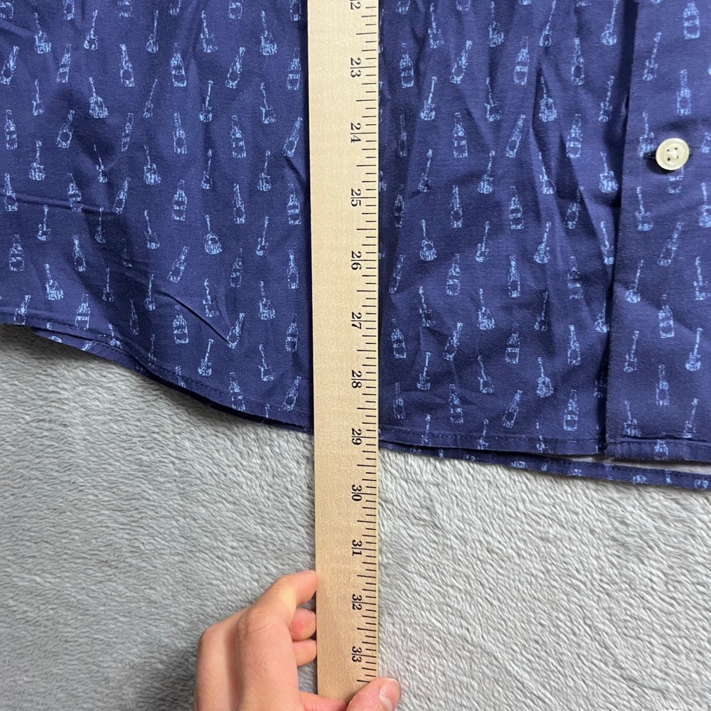 Peter Millar Mens Large Blue Guitar Bottle Print Short Sleeve Button Down Shirt - Picture 5 of 8